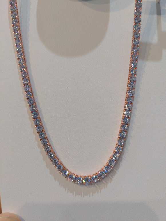 CLASSIC TENNIS NECKLACE FINISHED IN 18KT ROSE GOLD TONE- 16