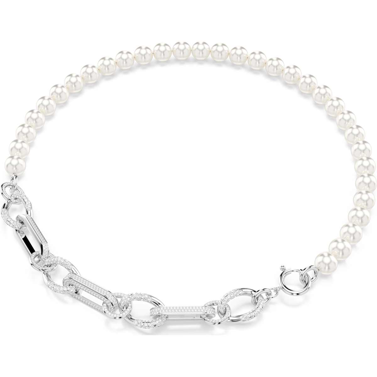Dextera necklace, Crystal pearl, Mixed links, White, Rhodium