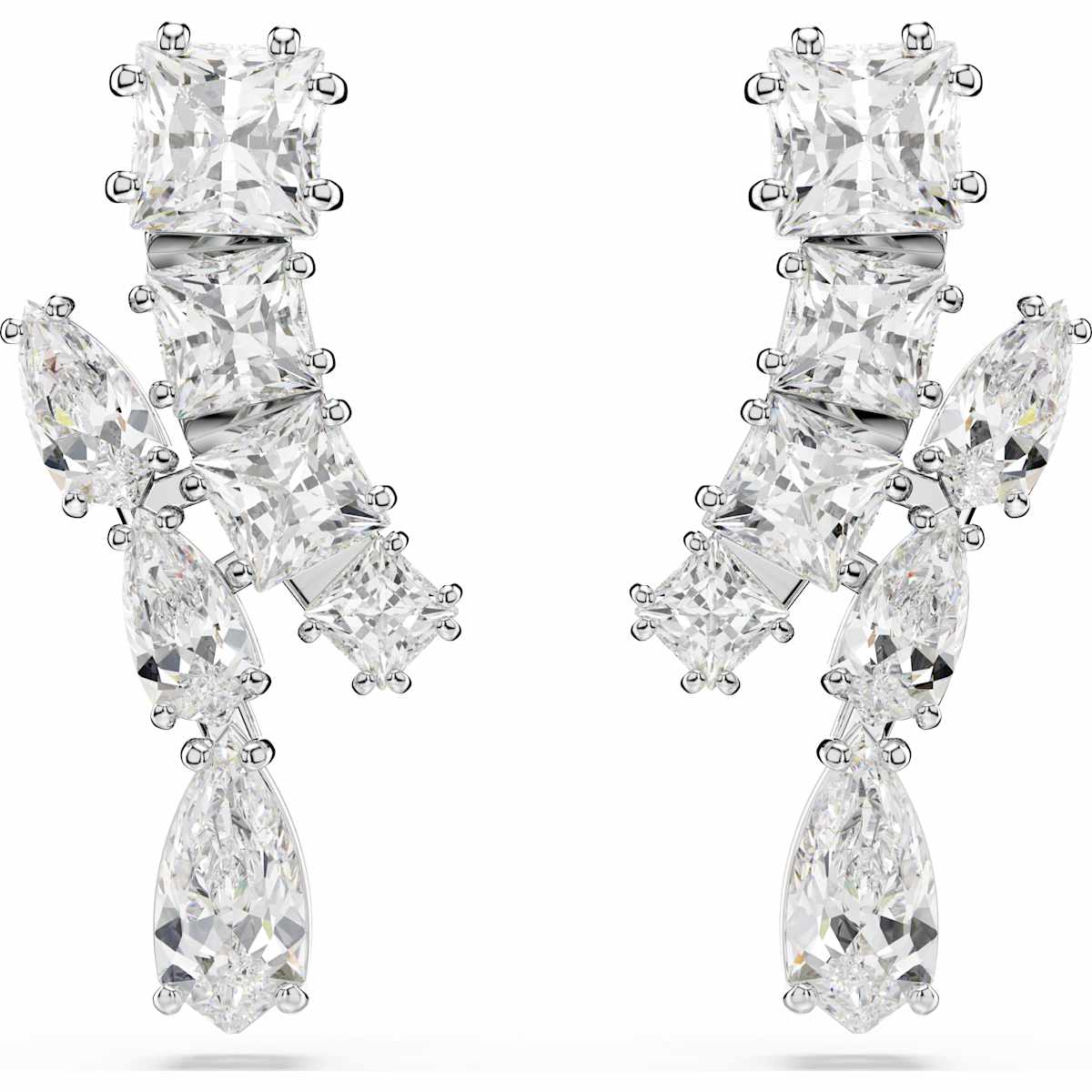 Matrix drop earrings, Mixed cuts, White, Rhodium plated 5700418