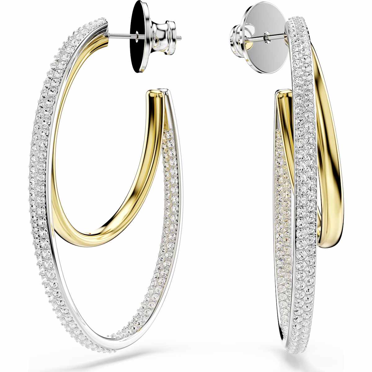 Hyperbola hoop earrings, Round cut, Medium, White, Mixed metal finish 5702400