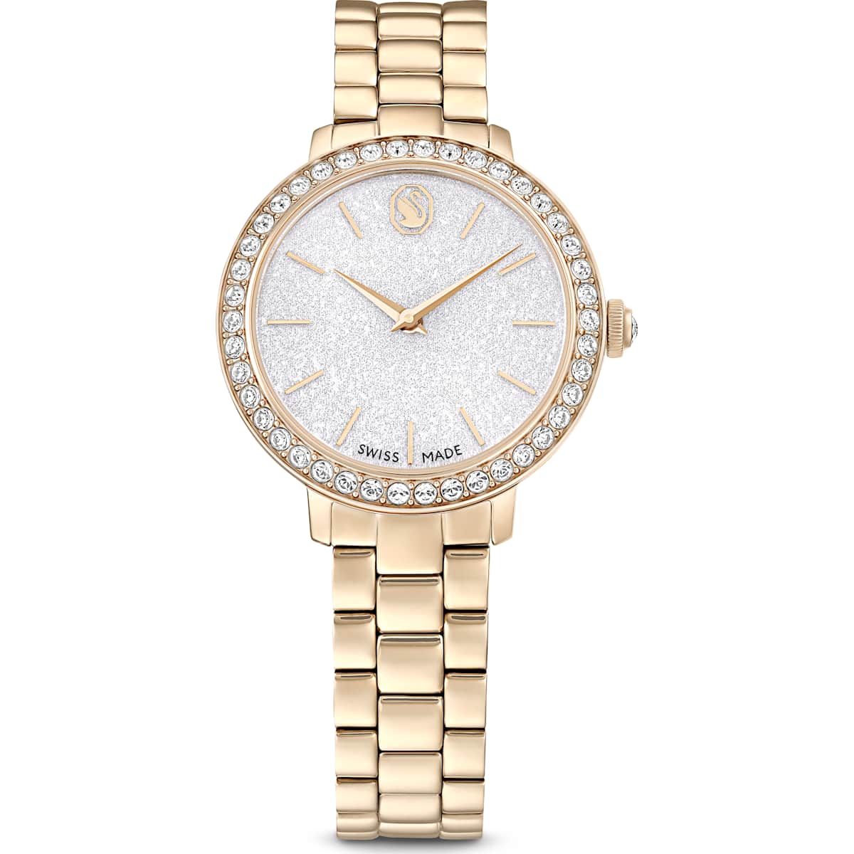 Matrix 3-link watch Swiss Made, Metal bracelet, Gold tone, Champagne gold-tone finish on white ackground
