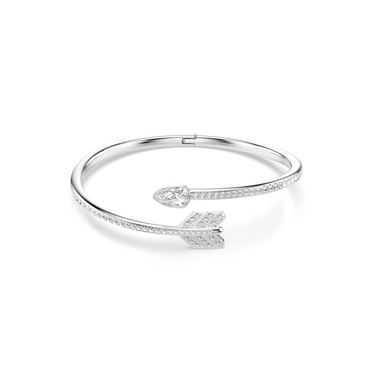 Silver bracelet with arrow design on a white background