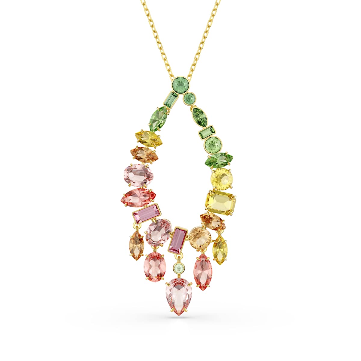 Necklace with multicolored gemstones on a white background