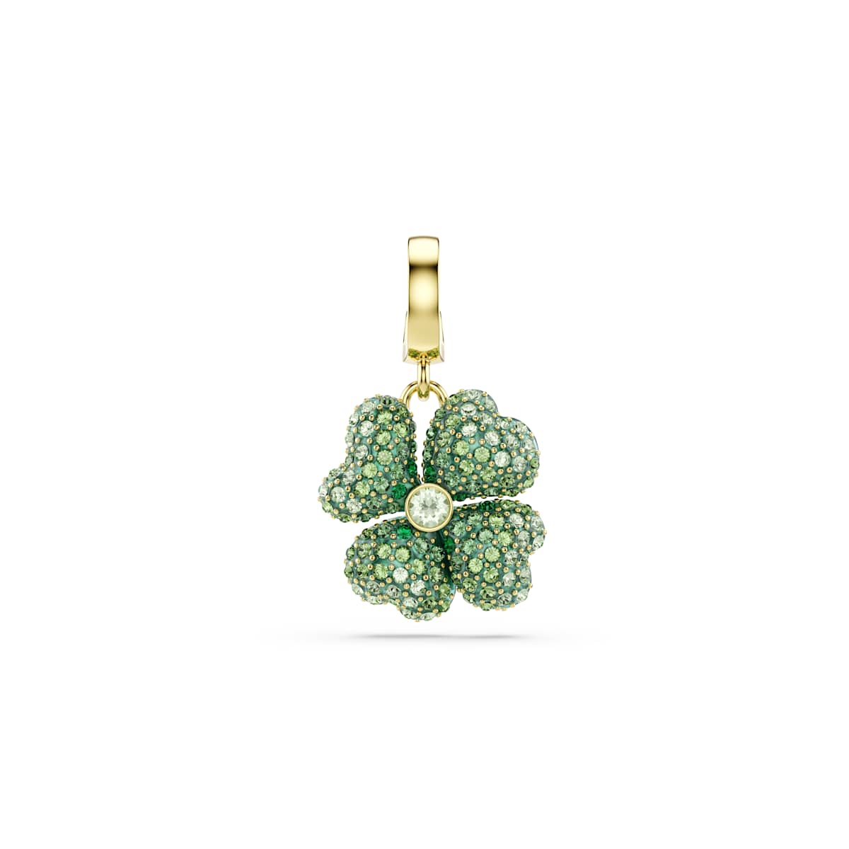 Green gemstone charm on a white background