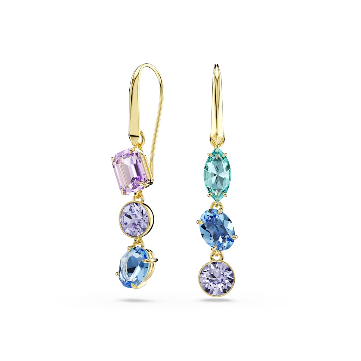 Gema drop earrings, Asymmetrical design, Mixed cuts, Multicolored, Gold-tone plated 5747917