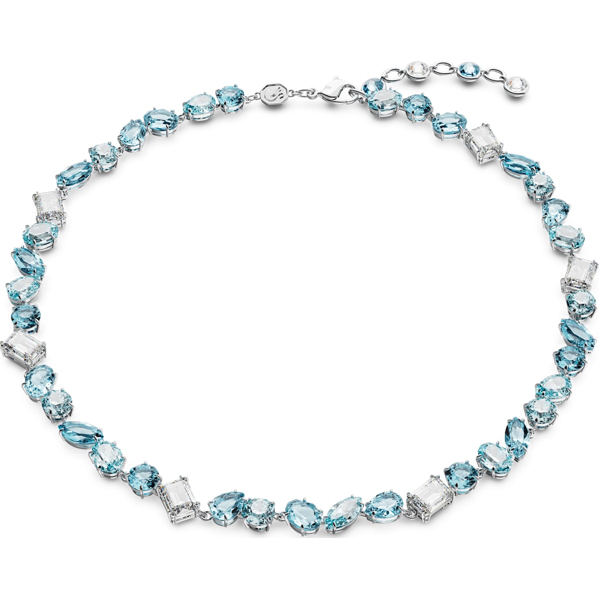 Gema necklace, Mixed cuts, Blue, Rhodium plated