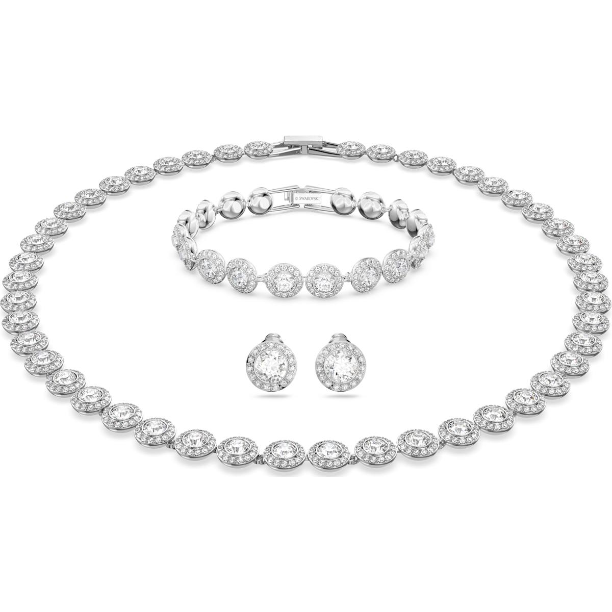 Una Angelic necklace, bracelet and earring set, Round cut, White, Rhodium plated