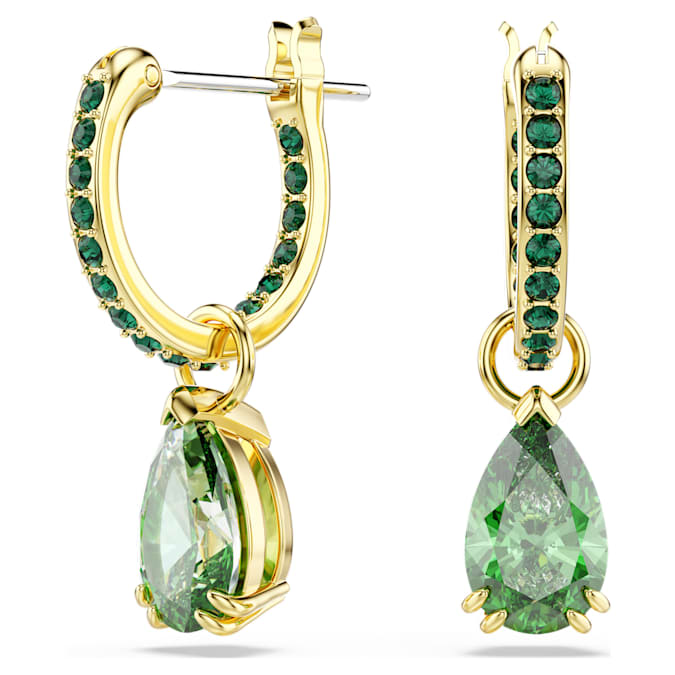 Attract drop earrings Pear cut, Rhodium plated green