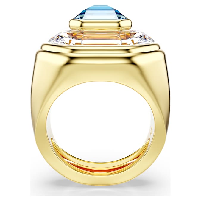 A gold-tone plated band ring with side view.
