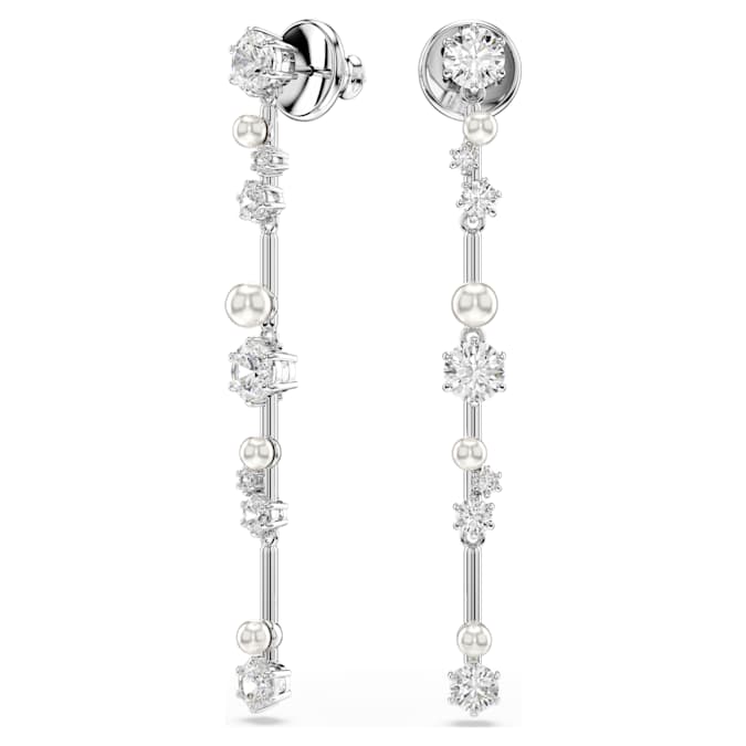 Constella drop earrings Crystal pearl, Round cuts, White, Rhodium plated 5705614