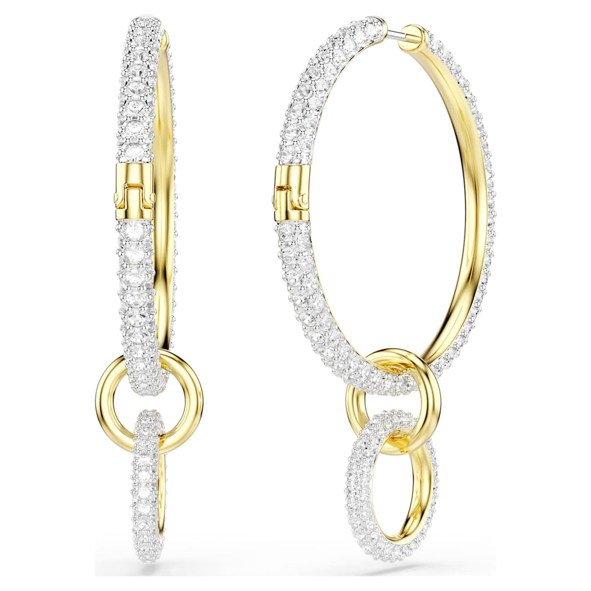 Dextera hoop earrings, Round cut, White, Gold-tone plated