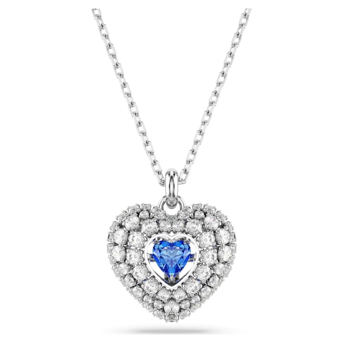 Hyperbola pendant Heart, Blue, Rhodium plated