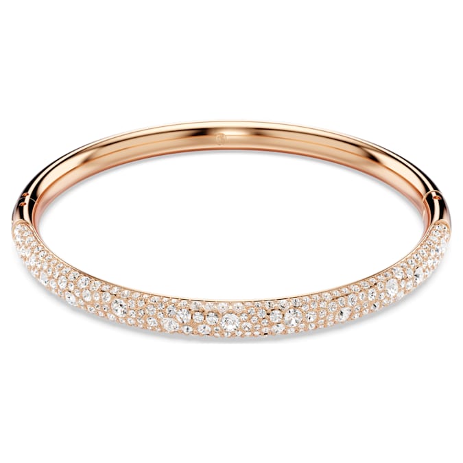 Meteora bangle Snow pavé, White, Rose gold-tone plated