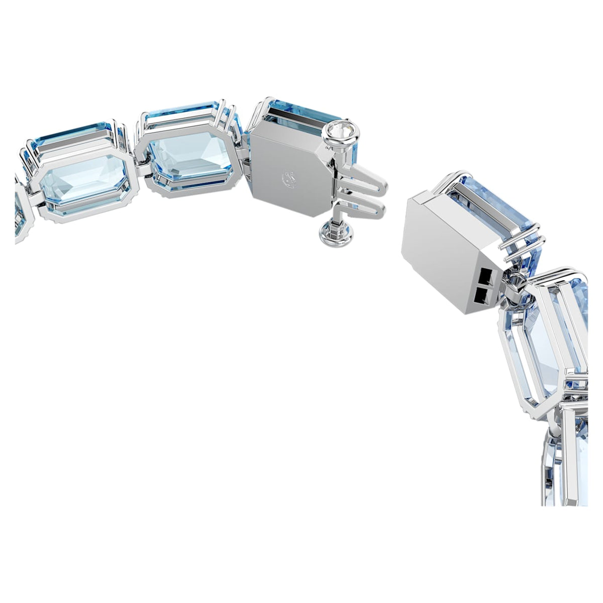 Millenia bracelet, Octagon cut, Color gradient, Blue, Rhodium plated showing w clasp.