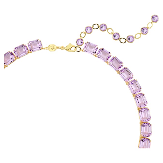 Millenia Tennis necklace Octagon cut, Purple, Gold-tone plated close up view