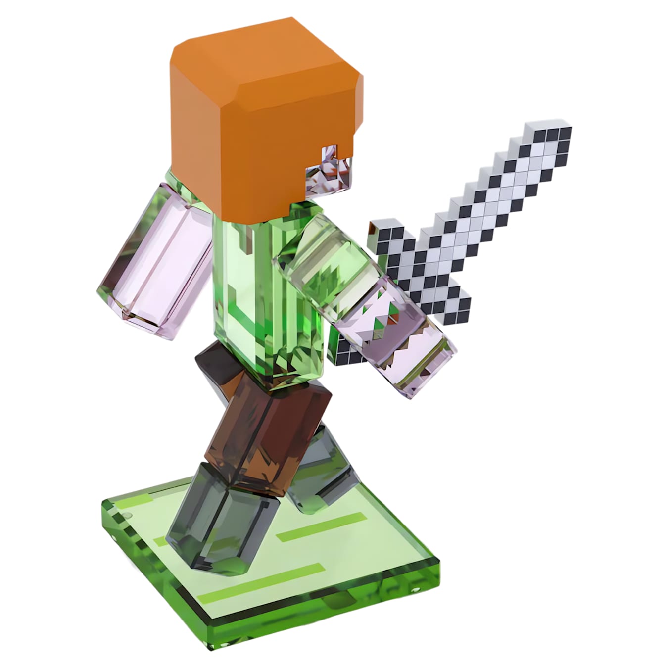 Toy figure of a character from a popular video game with a sword on a white background