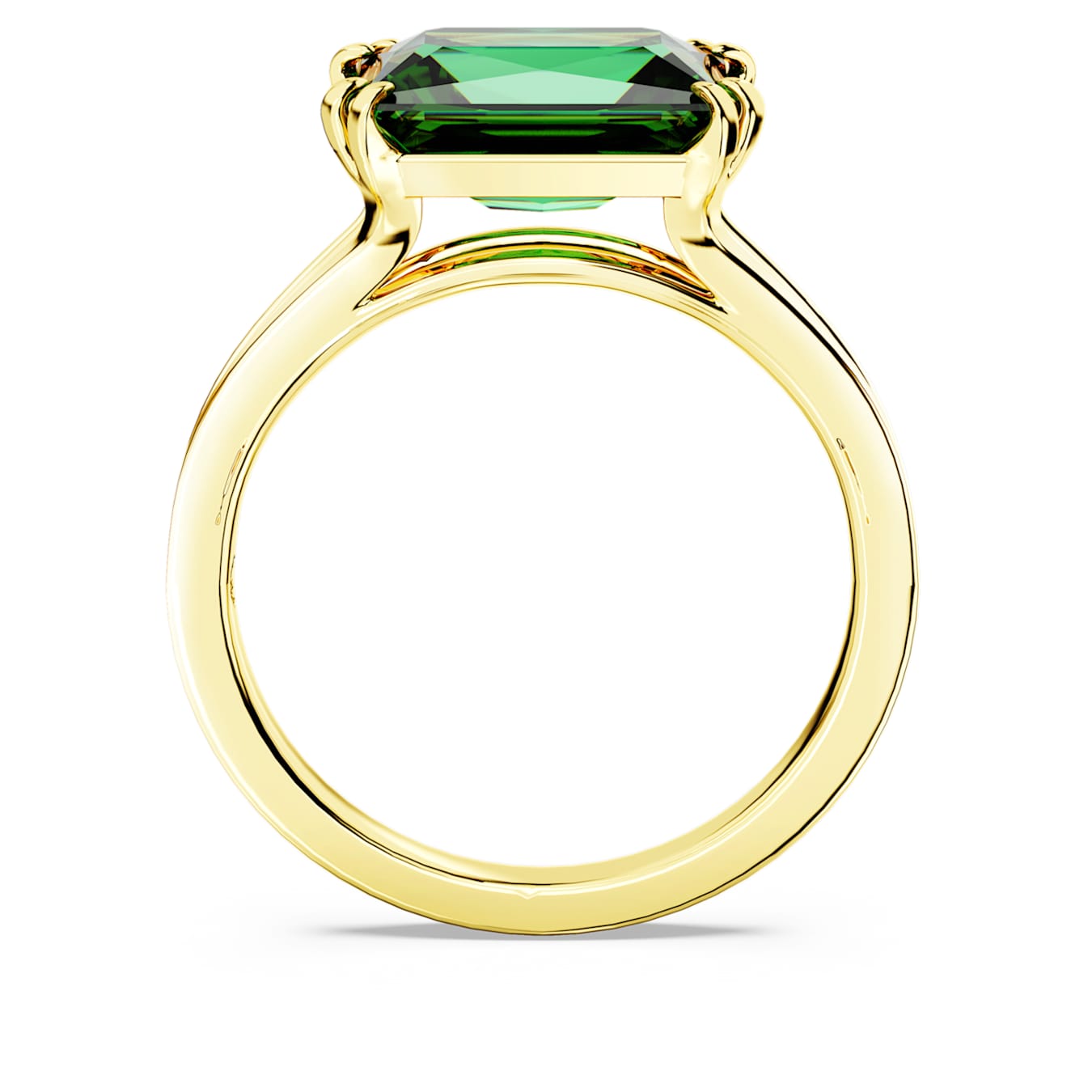 Matrix cocktail ring, Rectangular cut, Green, Gold-tone plated