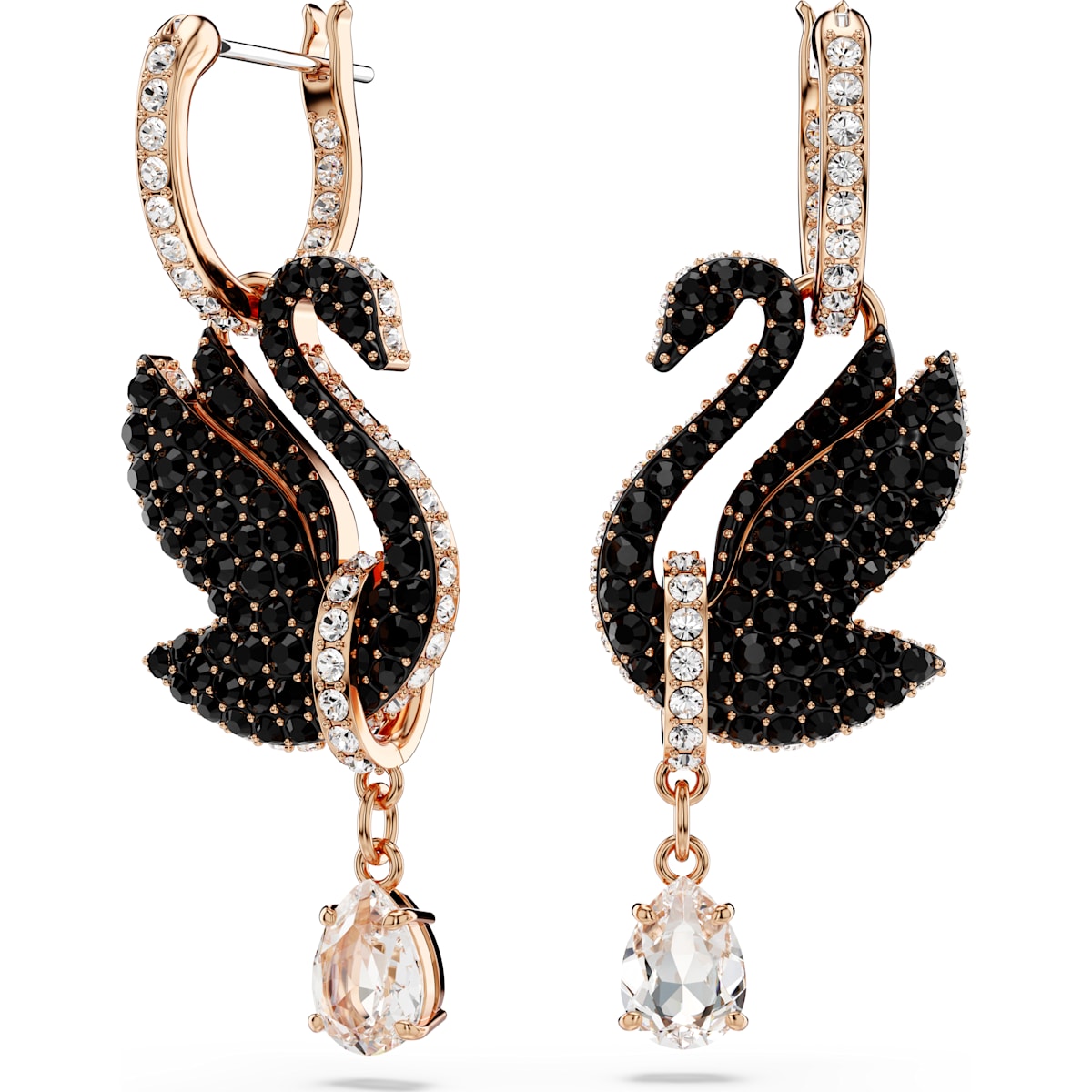 Swarovski Swan drop earrings, Swan, Black, Rose gold-tone plated 5678047