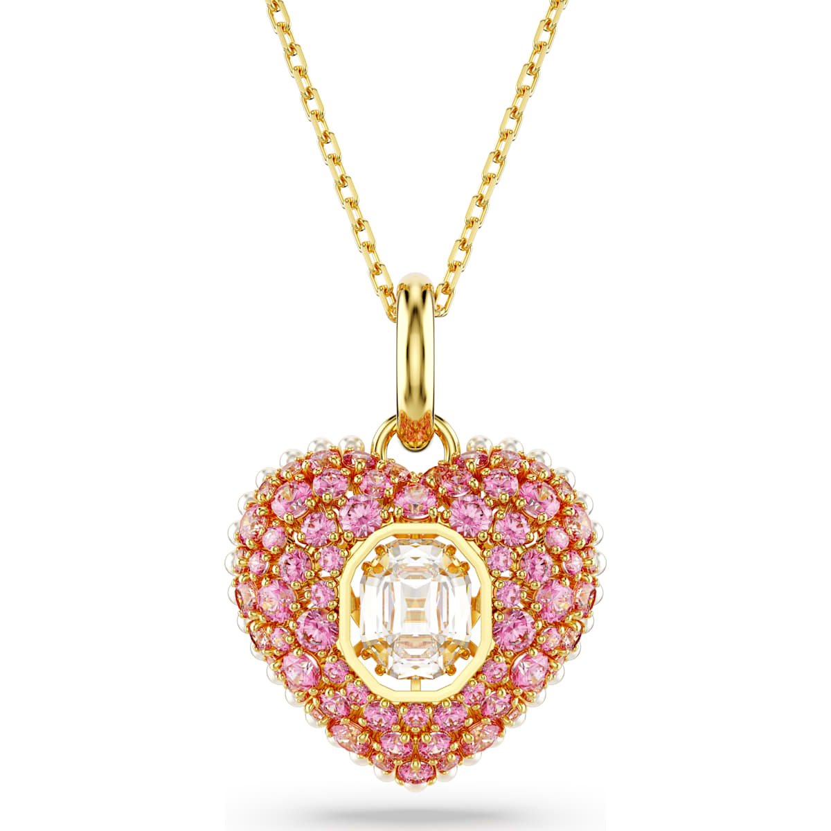 Hyperbola pendant, Octagon cut, Crystal pearls, Heart, Pink, Gold-tone plated 5680784