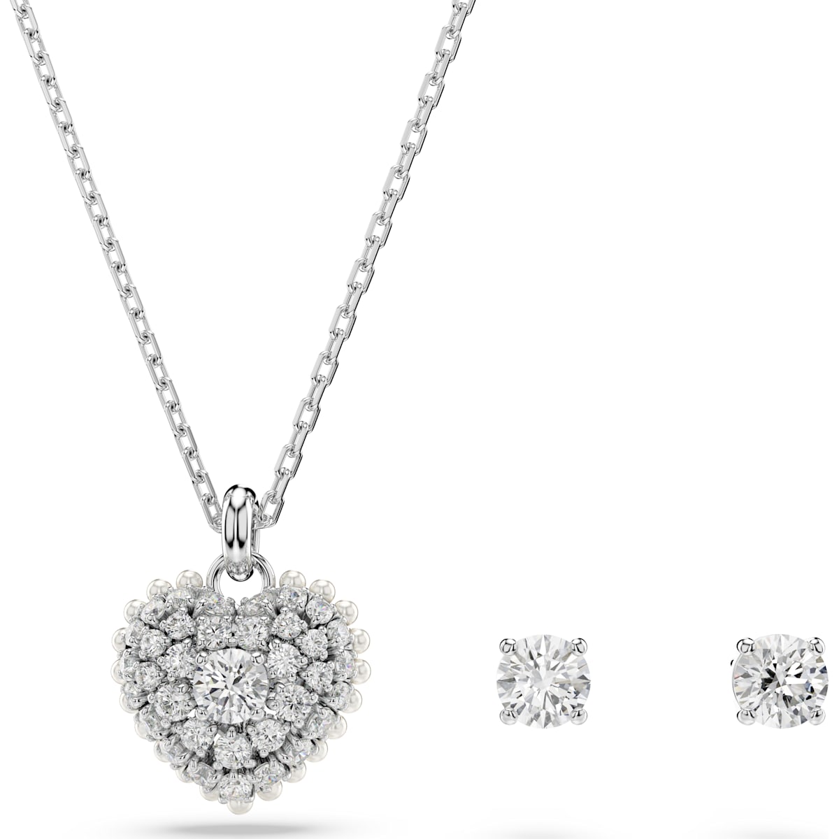 Hyperbola set, Heart, White, Rhodium plated 5684383