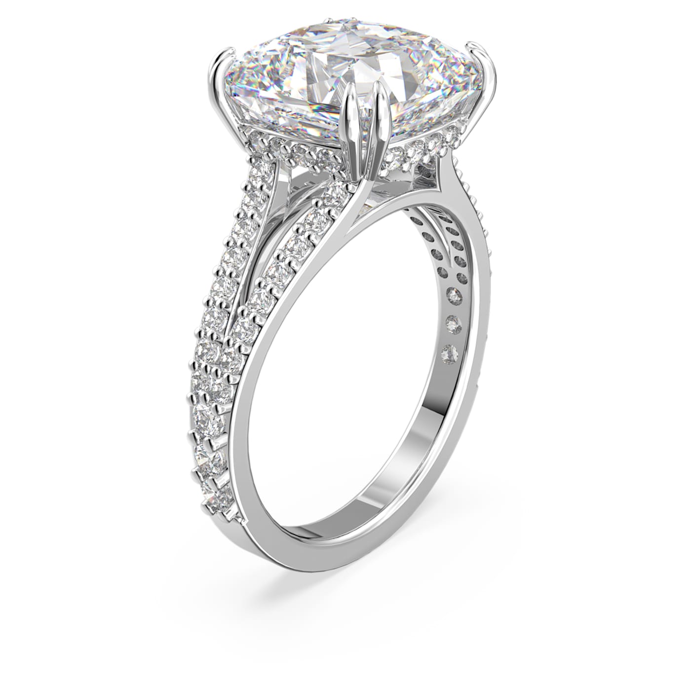 Constella cocktail ring Square cut, Pavé, White, Rhodium plated