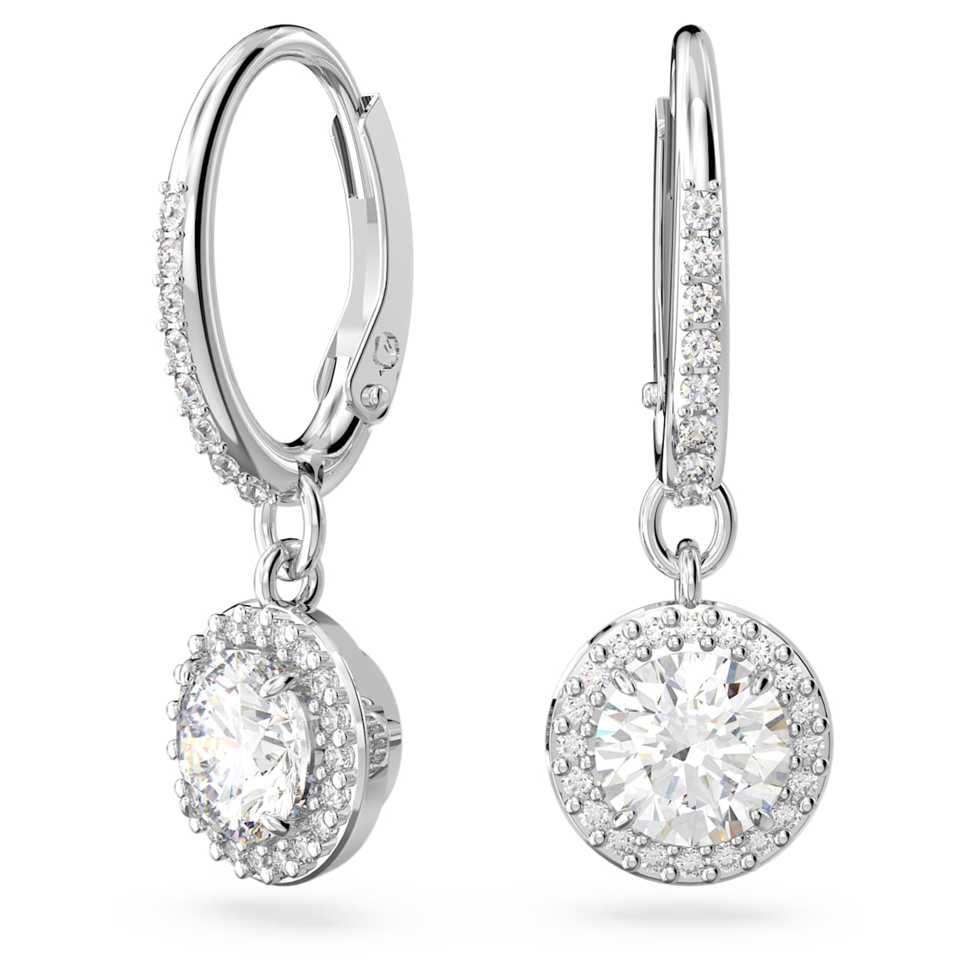Constella drop earrings Round cut, Pavé, White, Rhodium plated 5636270