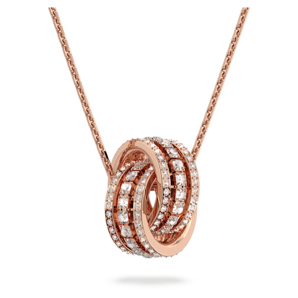 Further Pendant, Pavé, Interlocking Loop, White, Rose-gold Tone Plated