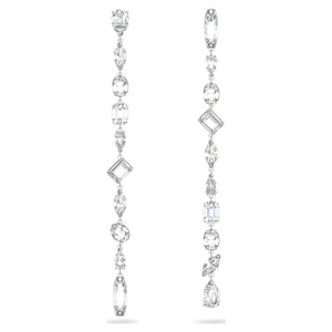 Gema drop earrings Asymmetrical design, Mixed cuts, Extra long, White, Rhodium plated 5639328