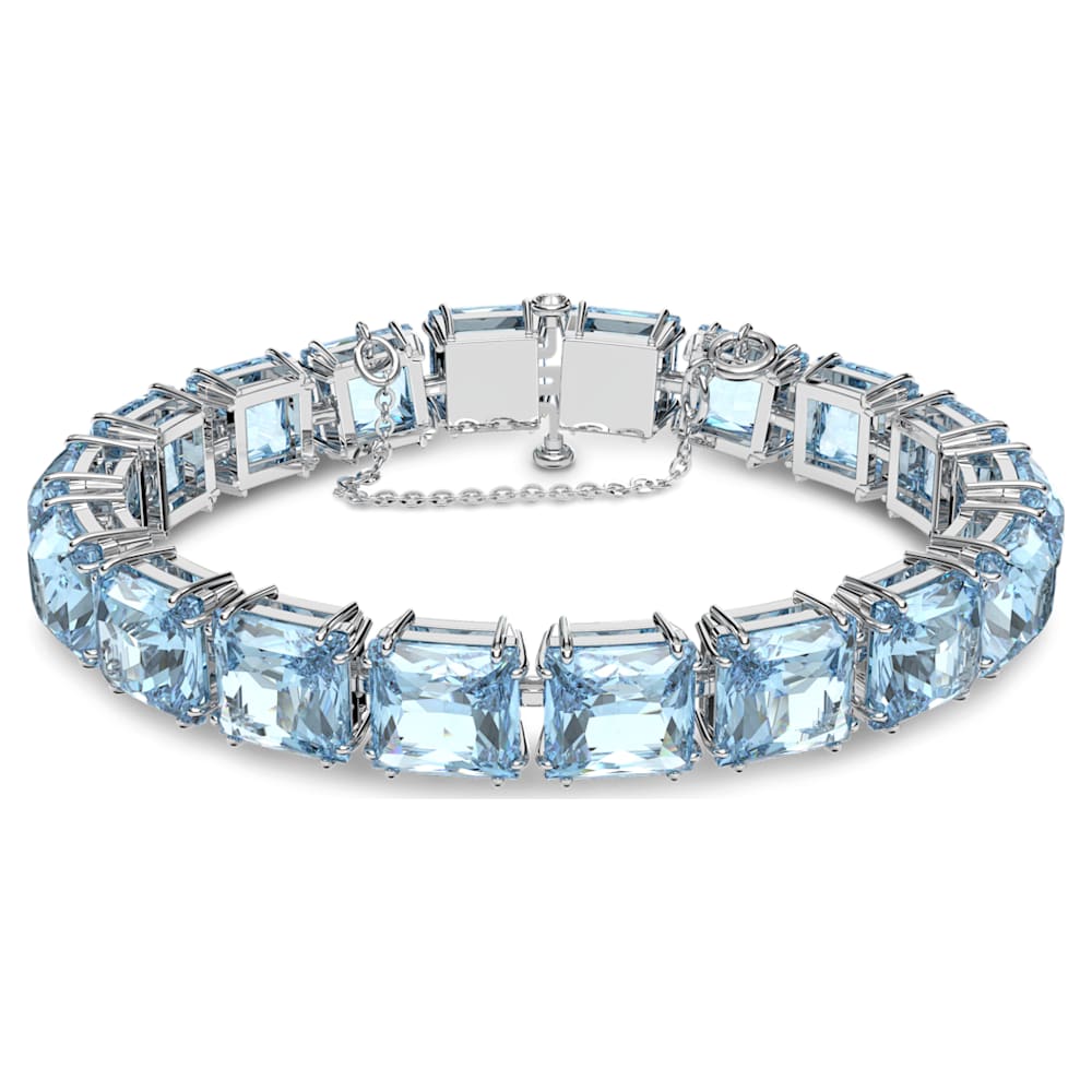 Millenia Bracelet, Square Cut Crystals, Blue, Rhodium Plated