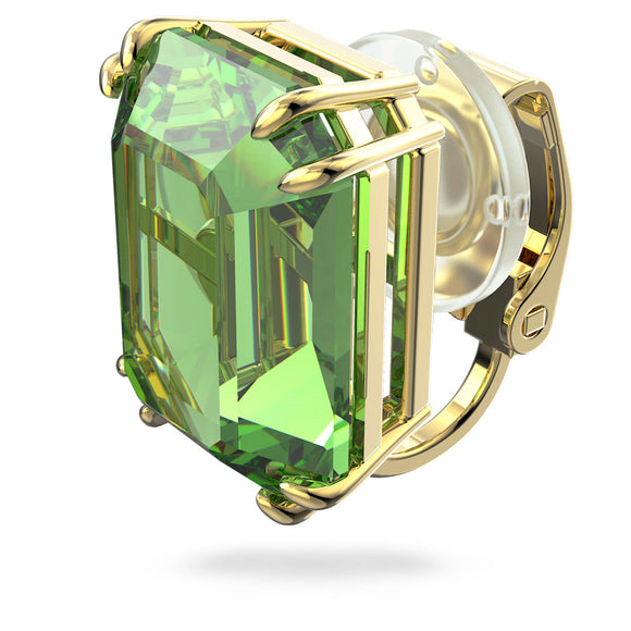 Millenia clip earring Single, Octagon cut, Green, Gold-tone plated