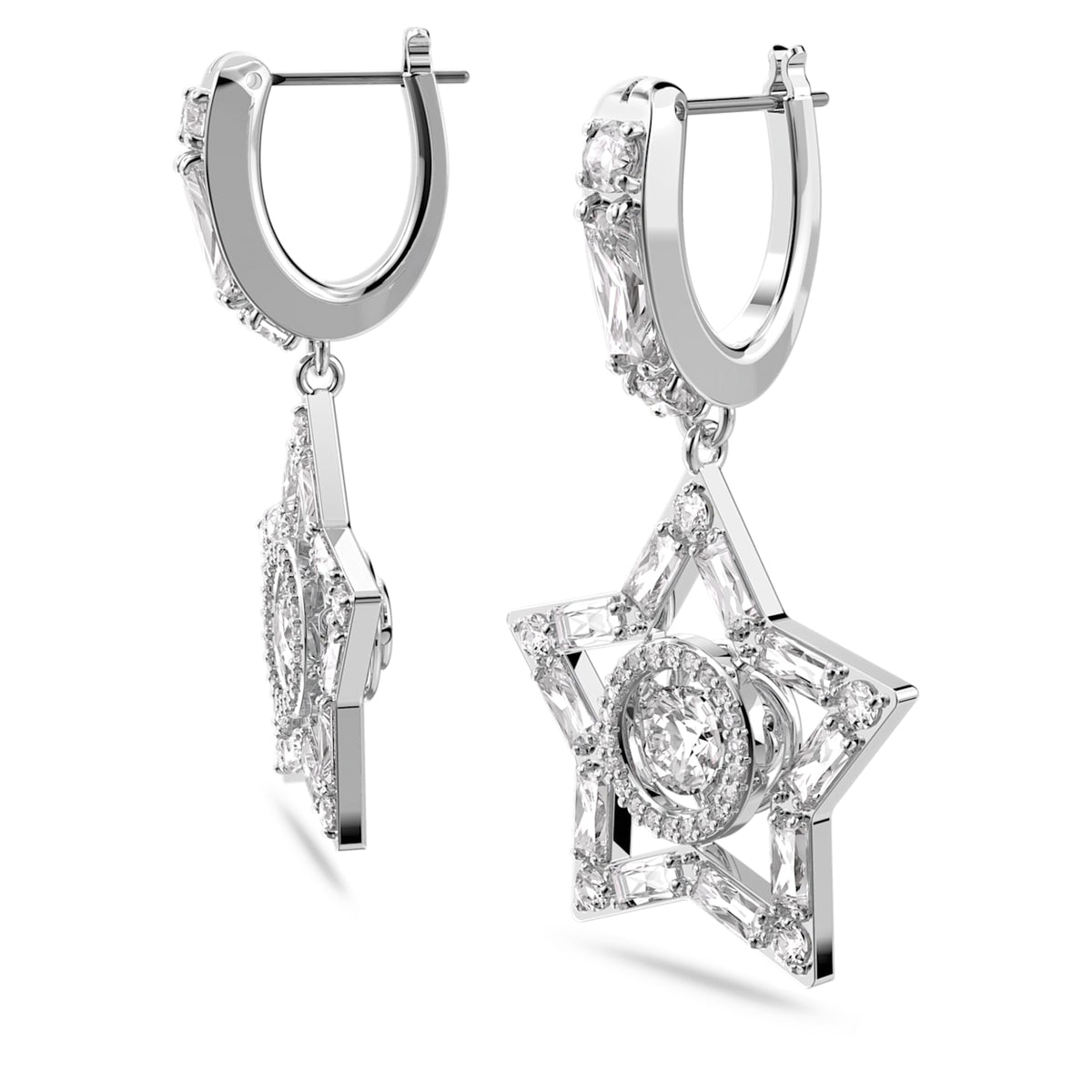 Swarovski Crystal Heart Large Matrix Hoop Earrings - Silver