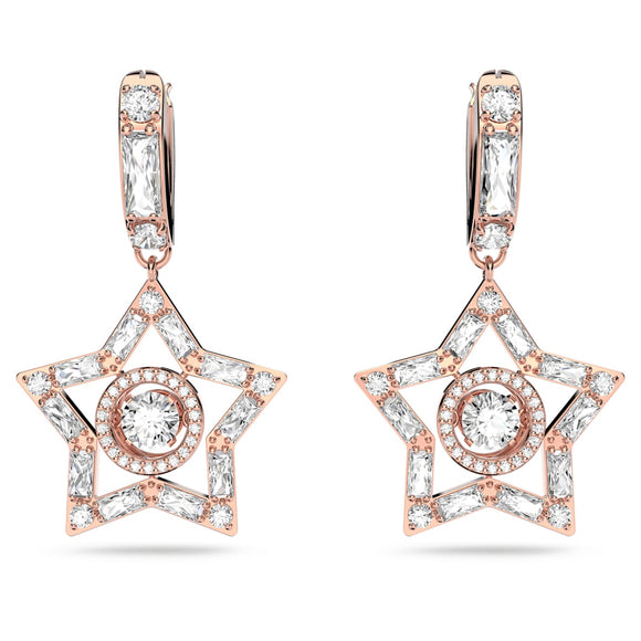 Stella drop earrings Mixed cuts, Star, White, Rose gold-tone plated 5617769