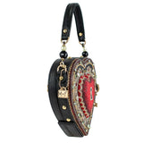 Embrace Red Beaded Heart Key Hole Top Handle Bag 24-143