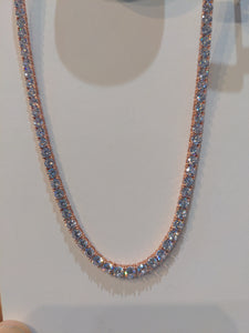 CLASSIC TENNIS NECKLACE FINISHED IN 18KT ROSE GOLD TONE- 16"