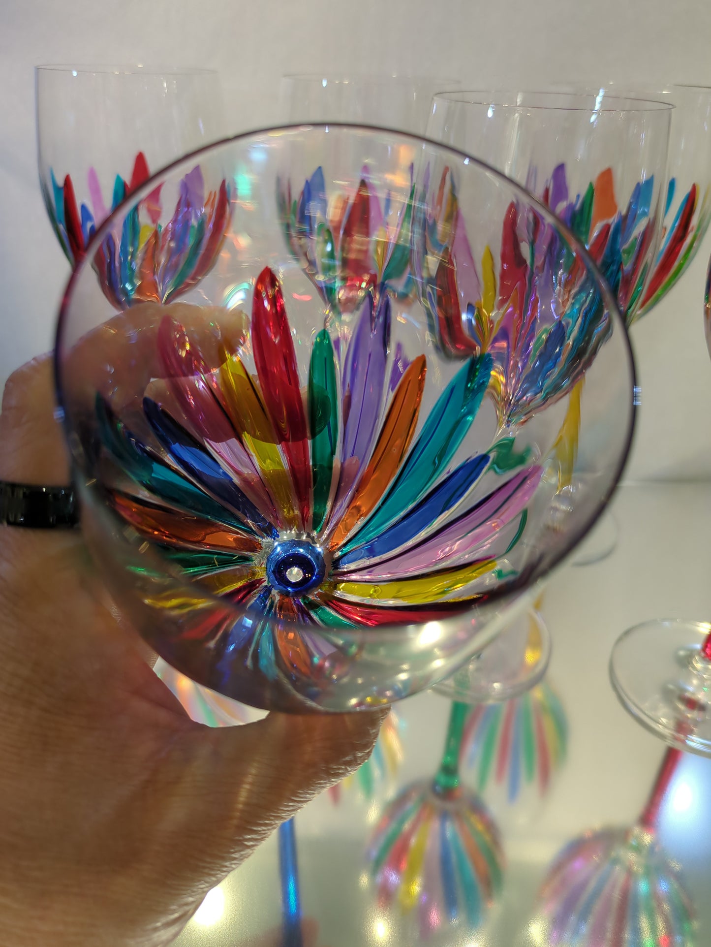 Multi colored Wine Glass Showing inside view.