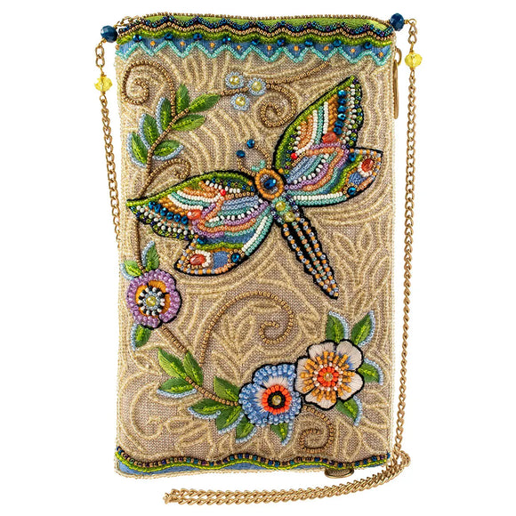 Soaring Spirit Beaded Dragonfly and Floral Crossbody Bag CPGP S002-199