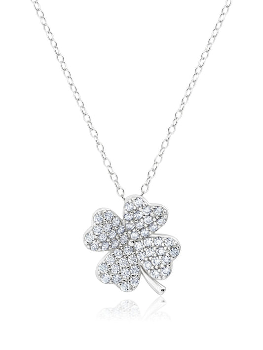 4 Leaf Clover Pendant Necklace Finished in Pure Platinum SKU: 9012347N16CZ