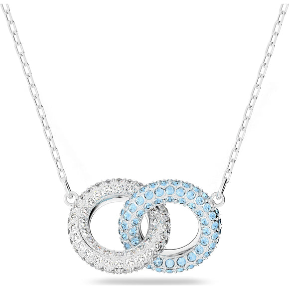 Stone necklace, Pavé, Intertwined circles, Blue, Rhodium plated 5642883
