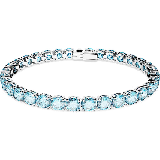 Matrix Tennis bracelet, Round cut, Medium, Blue, Rhodium plated