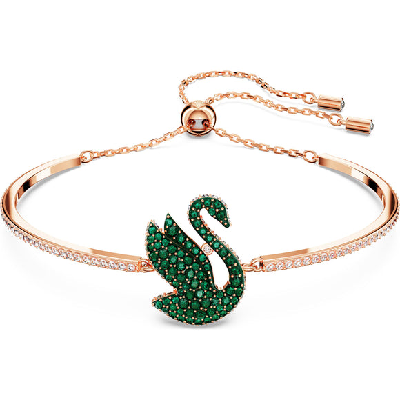 Swarovski Iconic Swan bangle, Swan, Green, Rose gold-tone plated 5650065