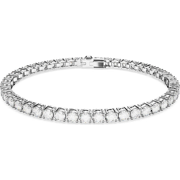 Matrix Tennis bracelet, Round cut, XL, White, Rhodium plated 5660917