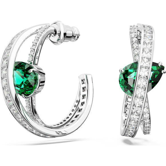 Hyperbola hoop earrings, Carbon neutral zirconia, Mixed cuts, Green, Rhodium plated 5665334
