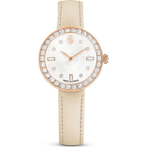 Certa watch, Swiss Made, Leather strap, Beige, Rose gold-tone finish 5672968