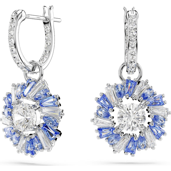 Next Idyllia drop earrings, Flower, Blue, Rhodium plated 5680016