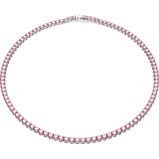 Matrix Tennis necklace, Round cut, Pink, Rhodium plated 5681800