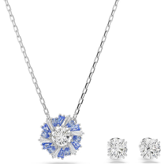 Idyllia set, Mixed cuts, Flower, Blue, Rhodium plated 5685437