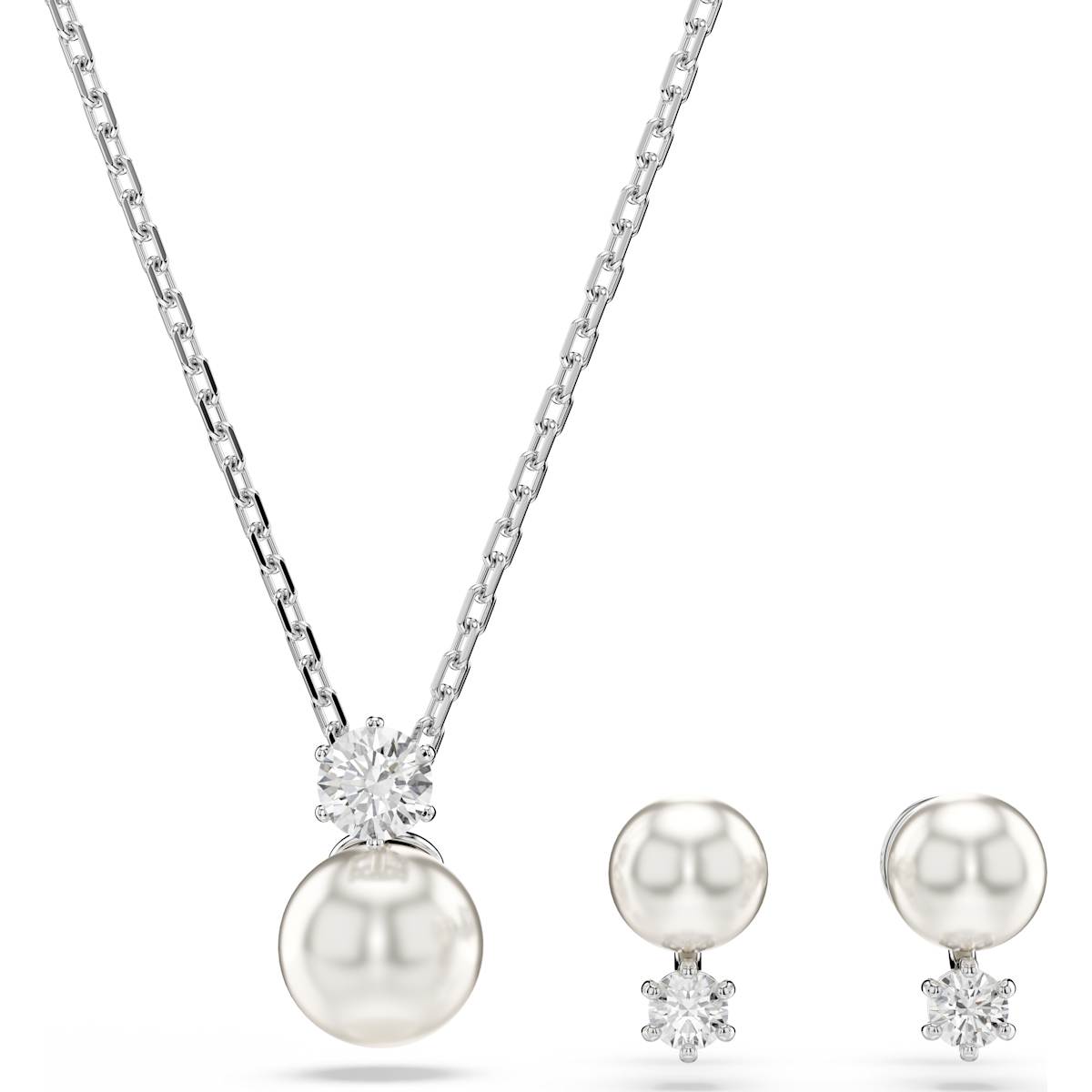 Matrix set, Crystal pearl, Round cut, White, Rhodium plated 5689624