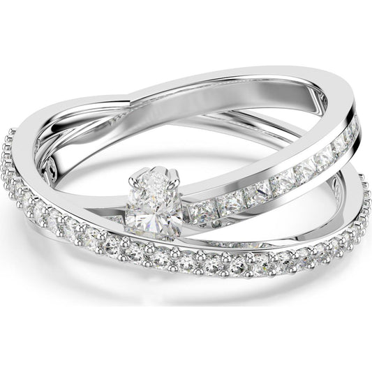 Hyperbola ring, Mixed cuts, White, Rhodium plated