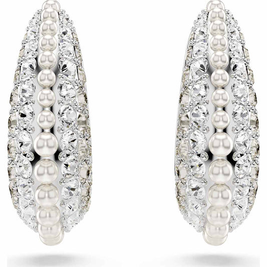 Sublima drop earrings, Crystal pearl, Round cut, White, Rhodium plated 5692107