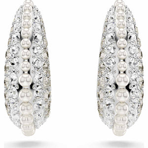 Sublima drop earrings, Crystal pearl, Round cut, White, Rhodium plated 5692107